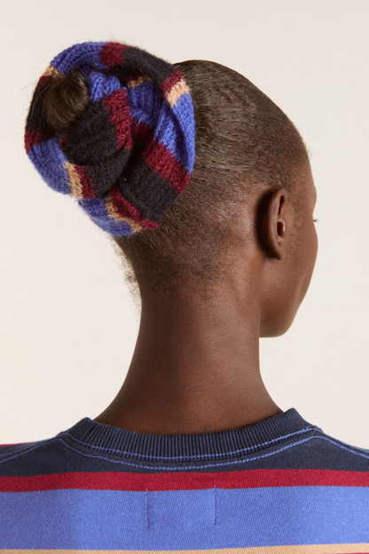Knitted Scrunchie - Burgundy /Navy Stripe