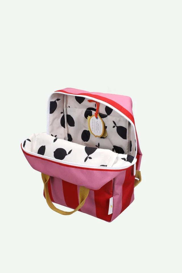Backpack Medium - Lemon Tree Stripes + Red Apple + Rosebay Pink