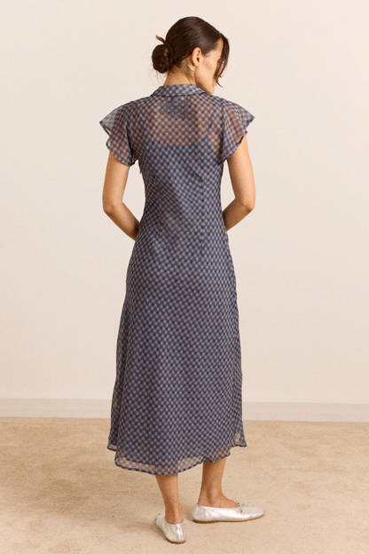 Hudson Midi Dress - Sheer Blue Grey Gingham