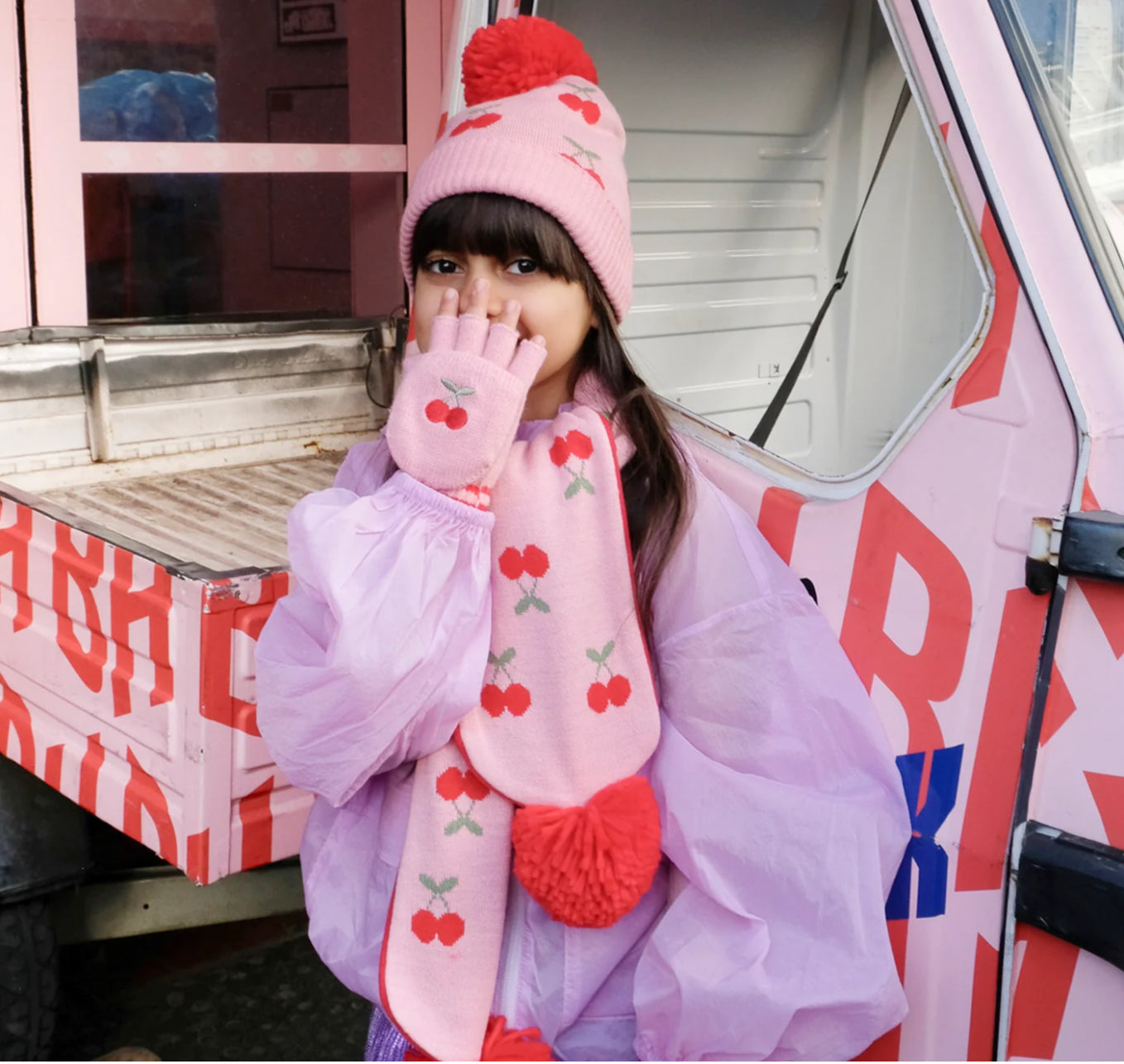 Cheerful Cherry Knitted Gloves 3-6 y