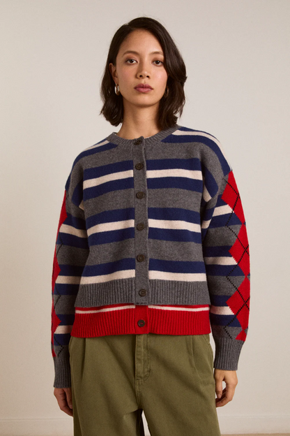 Didi Merino Wool Cardigan - Argyle/Stripe