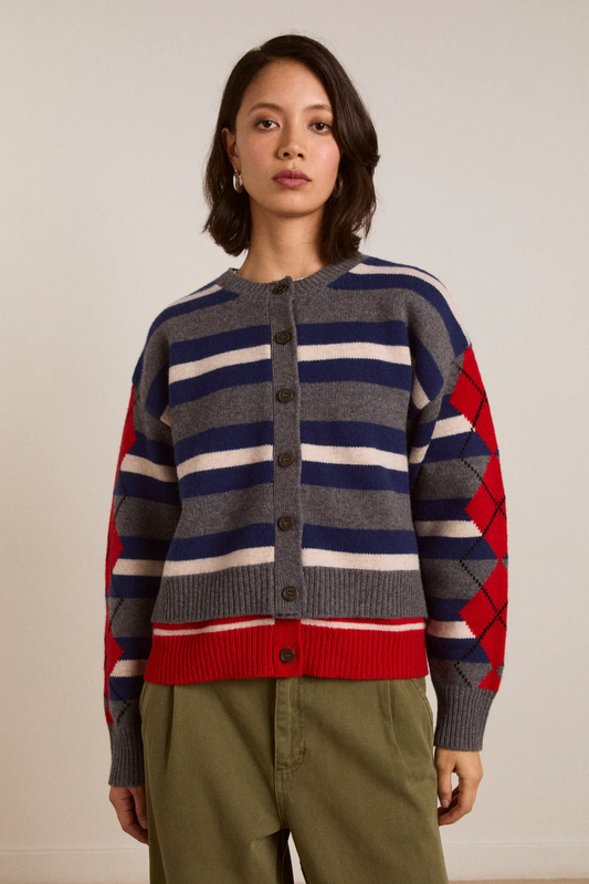 Didi Merino Wool Cardigan - Argyle/Stripe
