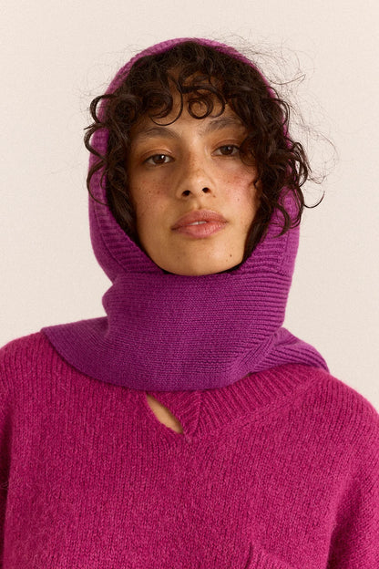 Tassel Hooded Wool Scarf - Magenta