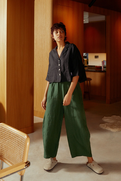 Basic Linen Trousers - Hunter Green