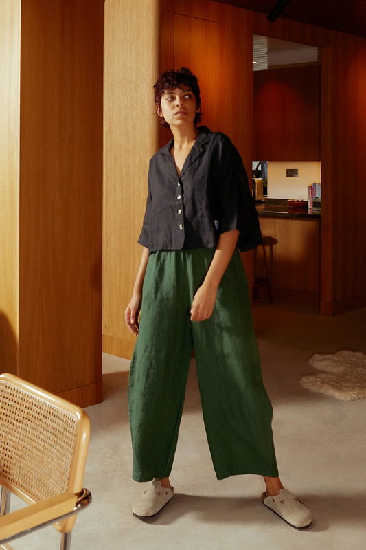 Basic Linen Trousers - Hunter Green