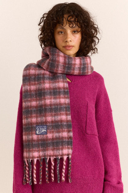 Brushed Fluffy Scarf - Magenta Check
