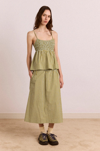 Caspia Volume Midi Dress - Basil Stripe