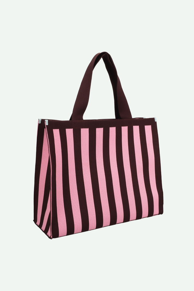Shopper Bag - Bubblegum and Chocolate Stripes