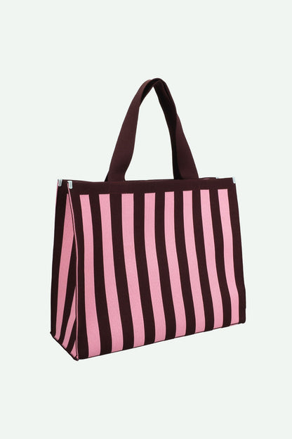 Shopper Bag - Bubblegum and Chocolate Stripes