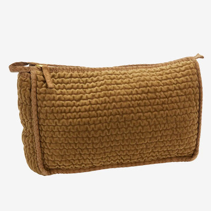 Quilted Velvet Wash Bag - Caramel