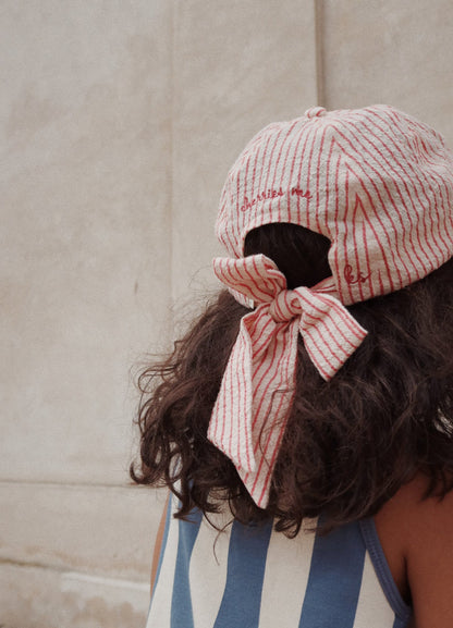 Ellie Bow Cap - Cherry Amour Stripe