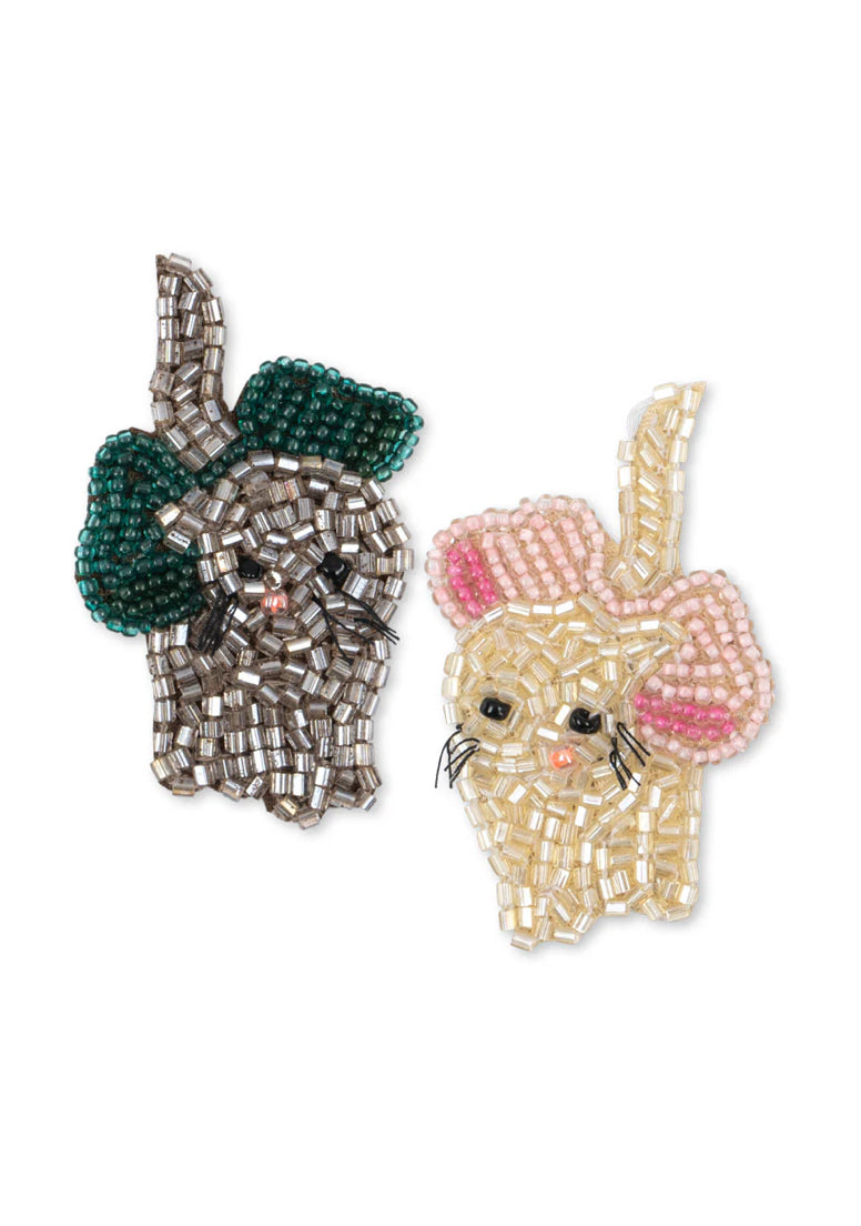 2 Pack Bow Kitty Beaded Hair Clip