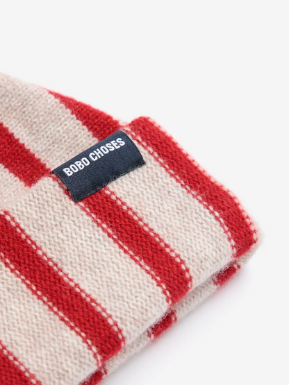 Merino Wool Red Striped Beanie