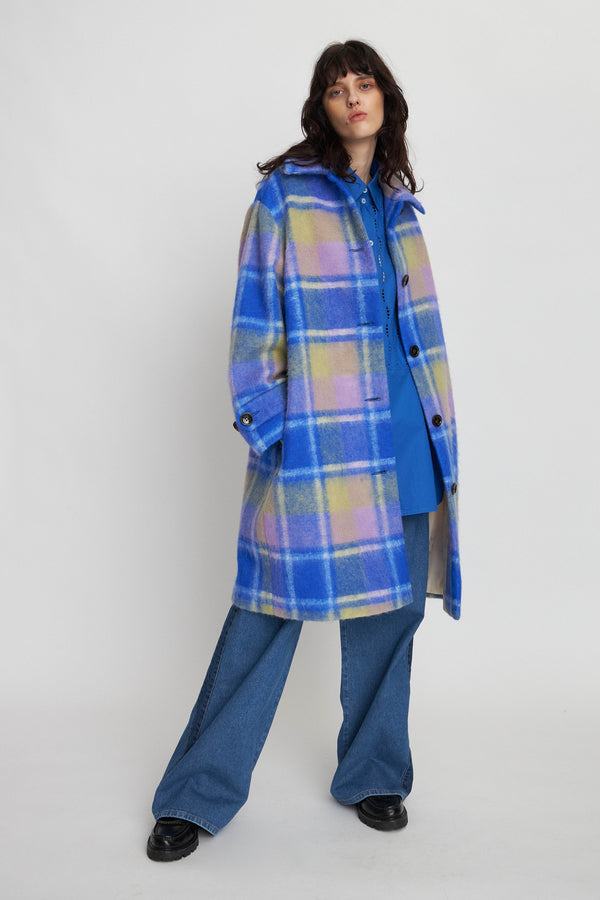 Checkered Wool Coat - Blue Checks