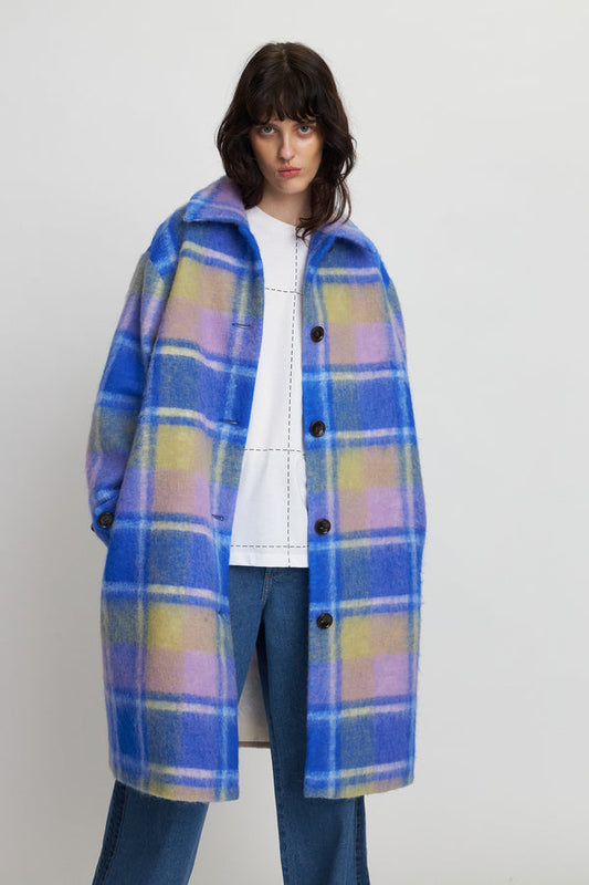 Checkered Wool Coat - Blue Checks