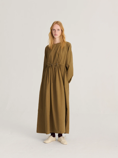 Poplin Elastic Waist Dress - Khaki