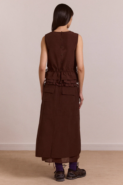 Aliani Sheer Panel Blouse - Chocolate