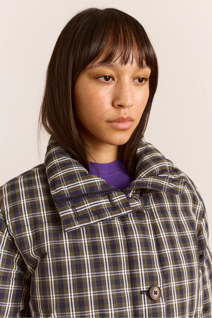 Pearl Hooded Puffer - Lyra Navy & Green Check