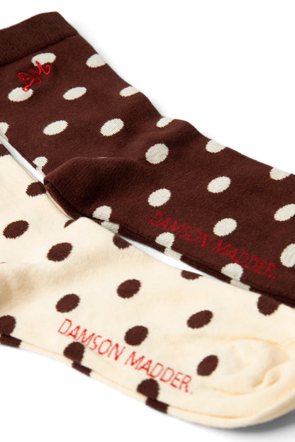 2 Pack Spot Socks - Chocolate & Ecru
