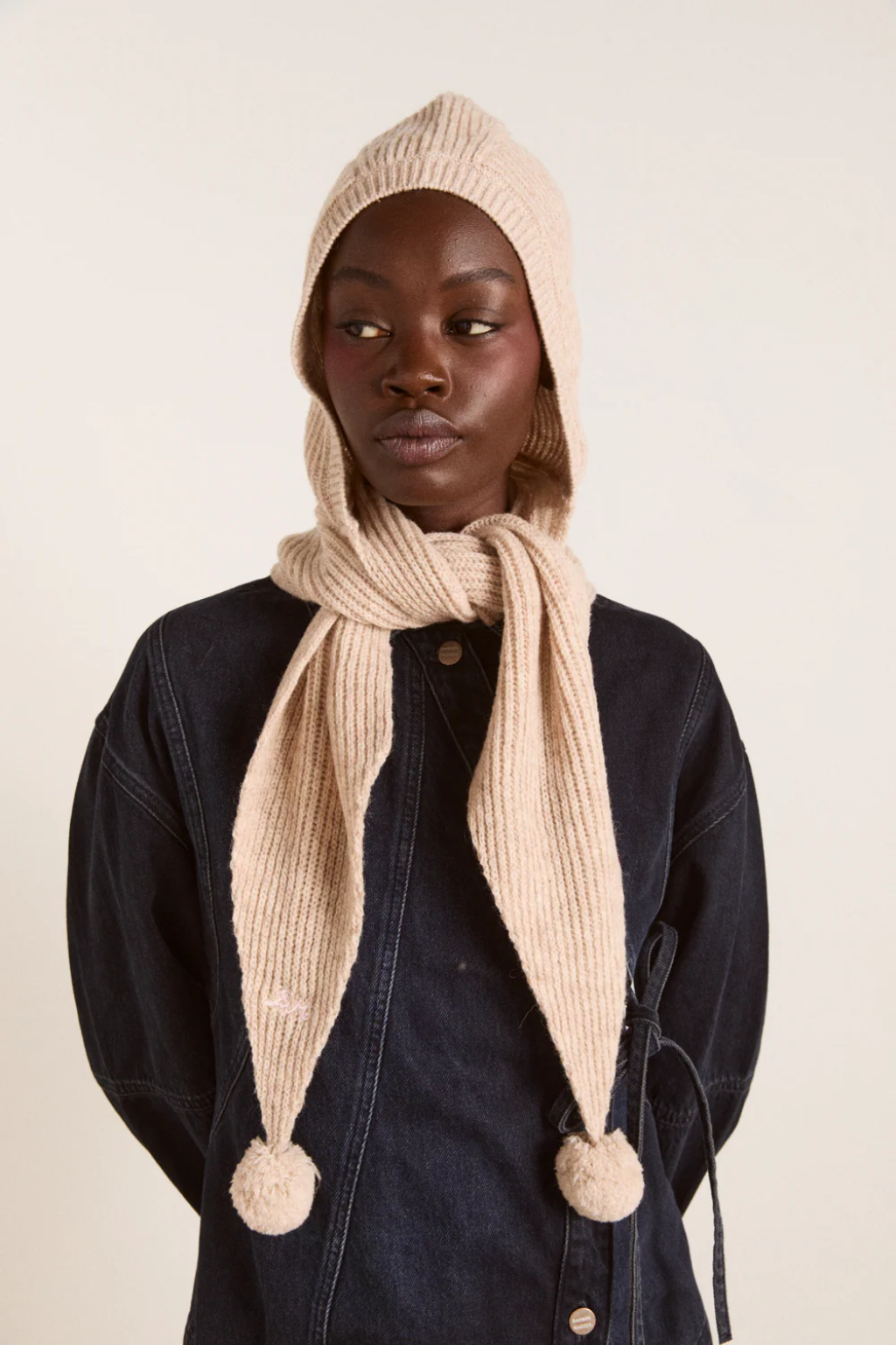 Tie Front Hood - Oatmeal