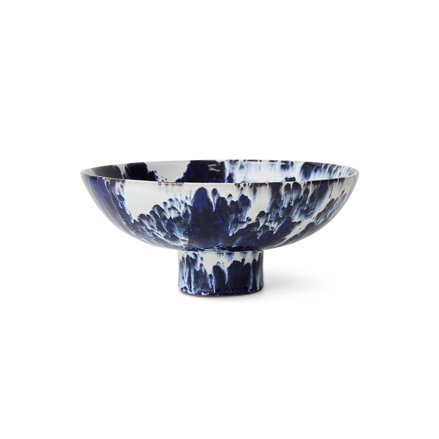 Ceramic Bowl On Base - Indigo