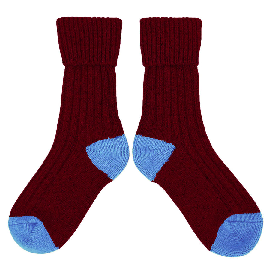 Unisex Recycled Silk Blend Ribbed Socks Burgundy & Blue