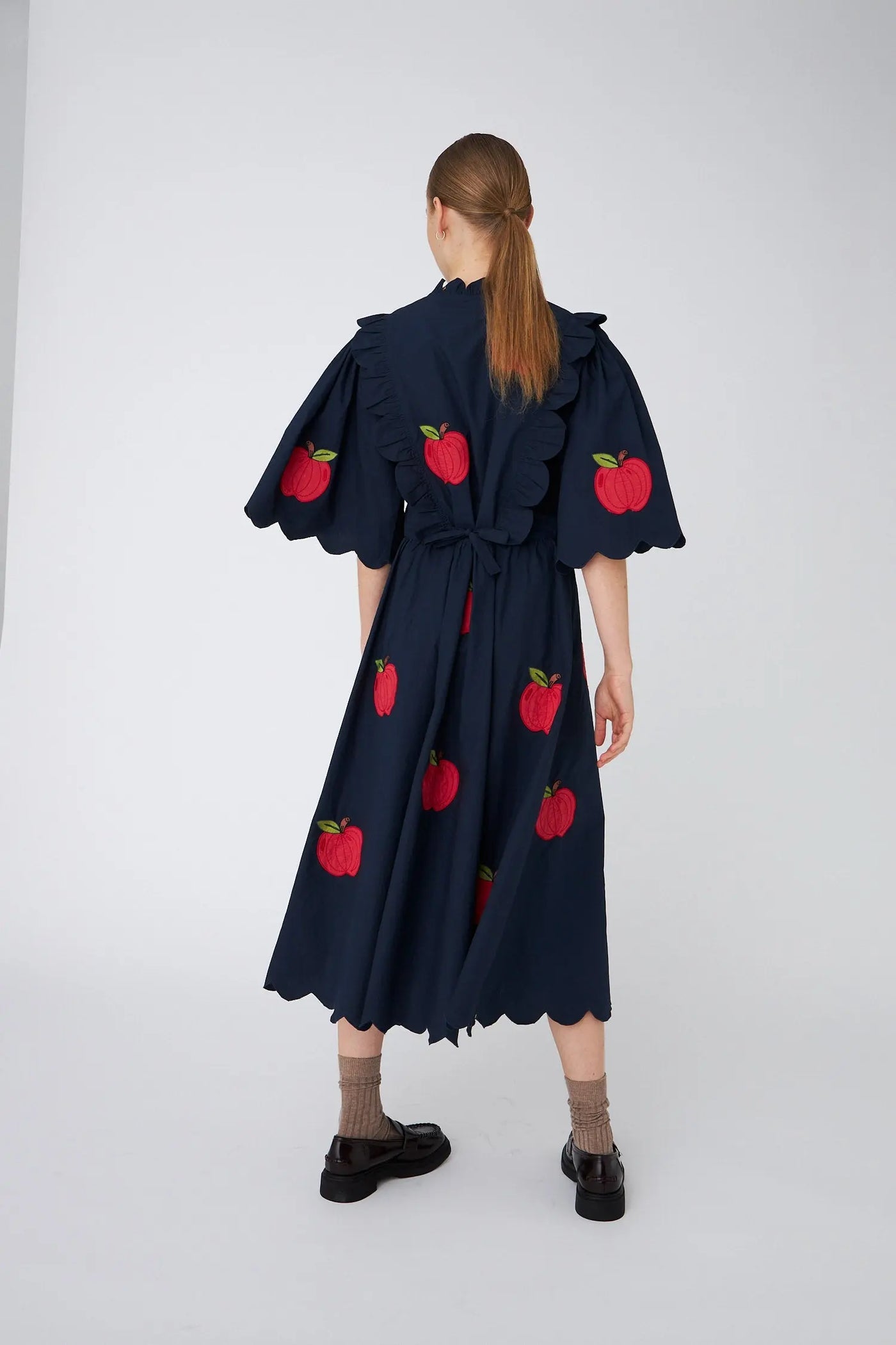 Embroidered Cotton Midi Dress - Apples