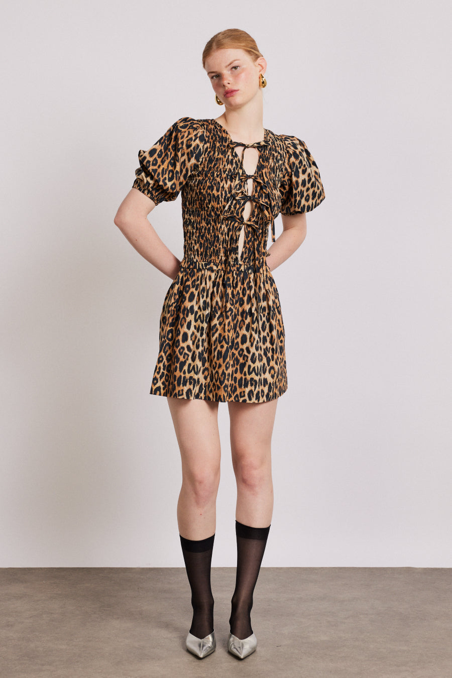 Bluebelle Shirred Mini Dress - Leopard