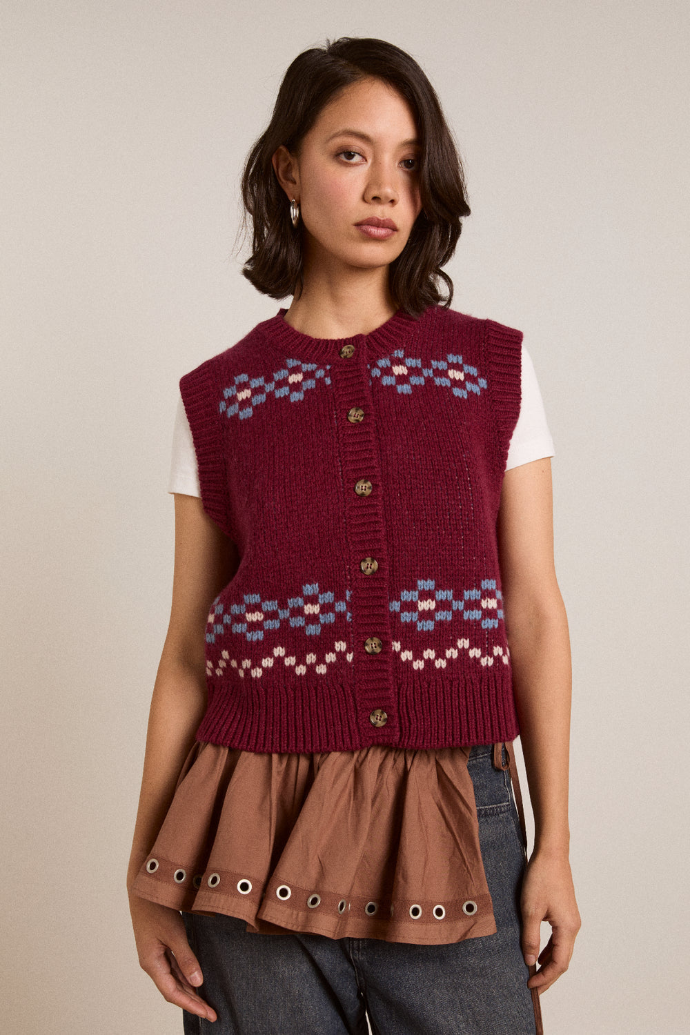 Sofie Wool Vest - Novelty Intarsia