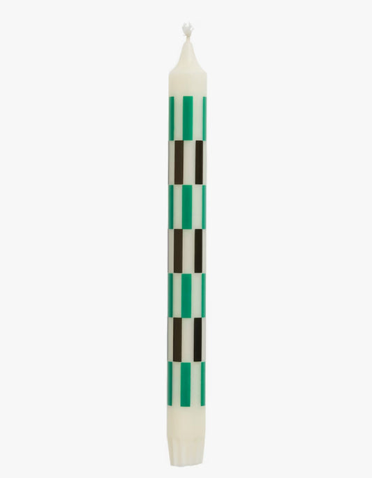 Pattern Candle Single  - White, Green, Black Check