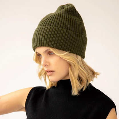 Merino Wool Beanie - Khaki Evergreen