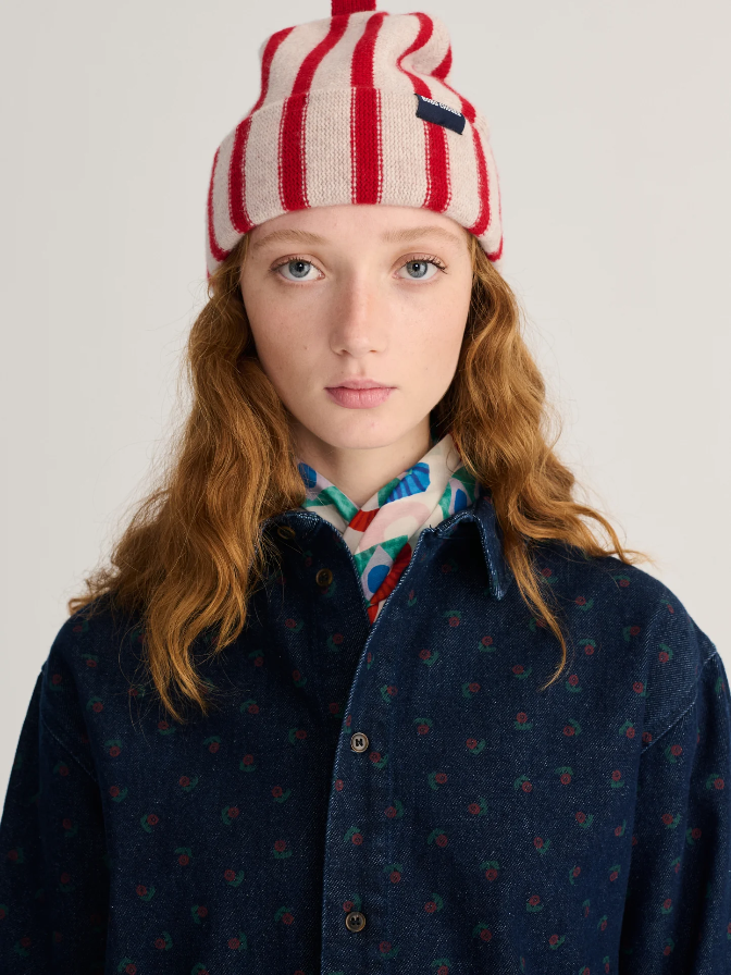 Merino Wool Red Striped Beanie
