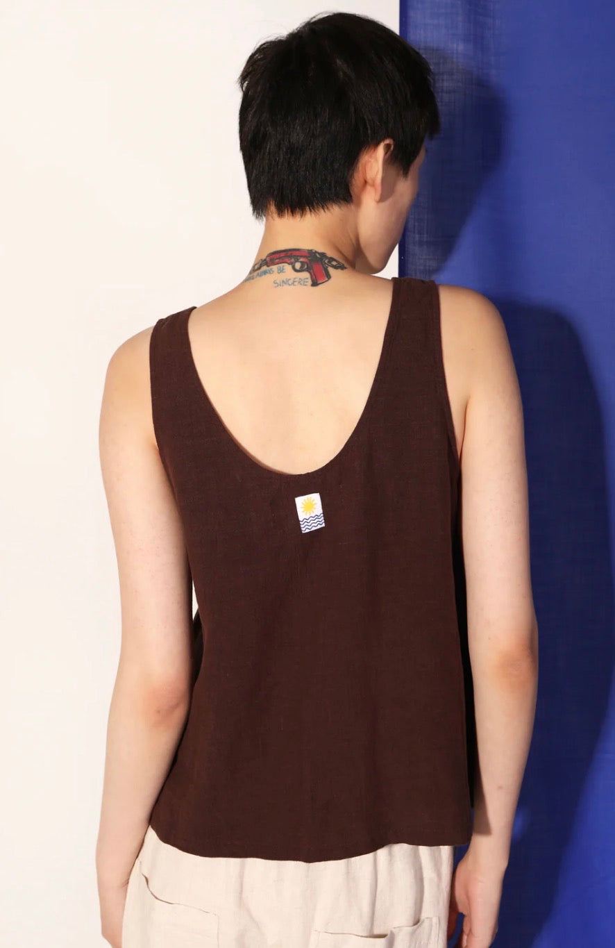 Basic Button Front Tank: Chocolate