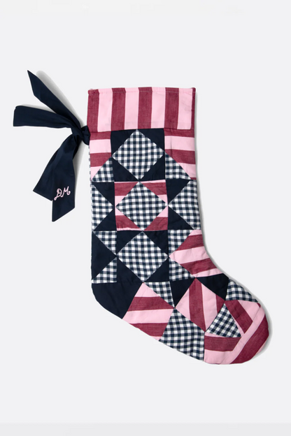 Christmas Stocking - Blue Gingham Patchwork
