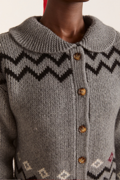 Cecily Collar Lambs Wool Cardigan - Bunny Intarsia
