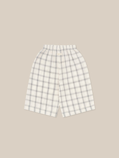 Navy Window Check Wide Leg Pants