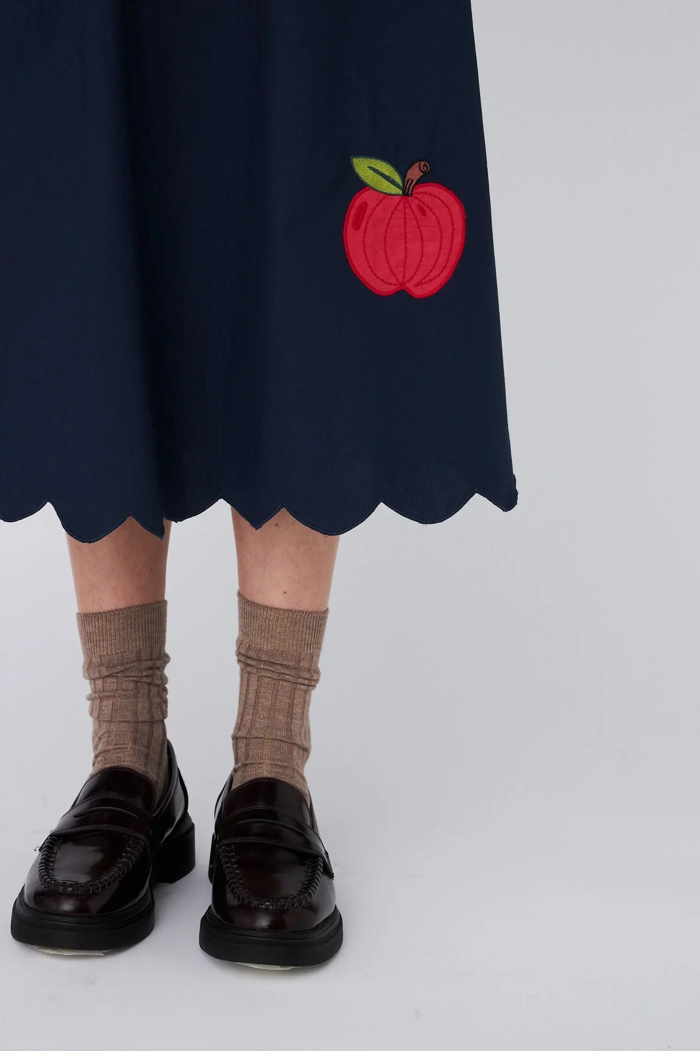 Embroidered Cotton Midi Dress - Apples