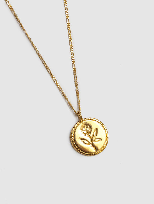Rose Coin Pendant - Gold