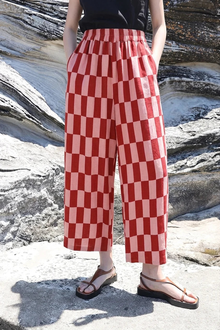 Graham Trouser Linen Printed - Brick