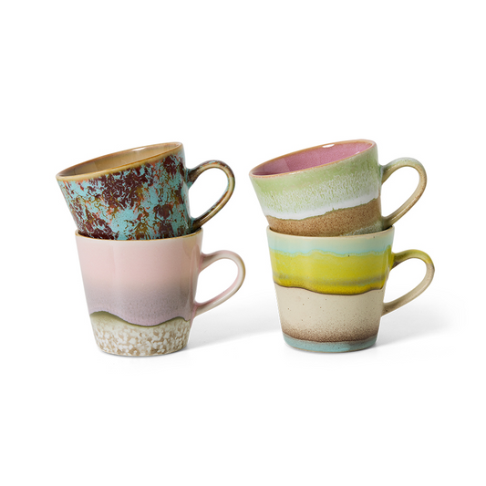 70s Ceramics Americano Mugs Rococo - Set Of 4
