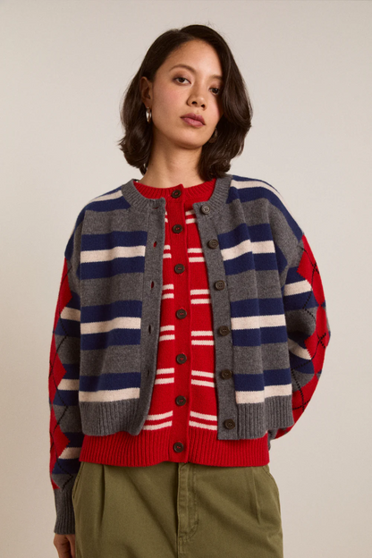 Didi Merino Wool Cardigan - Argyle/Stripe