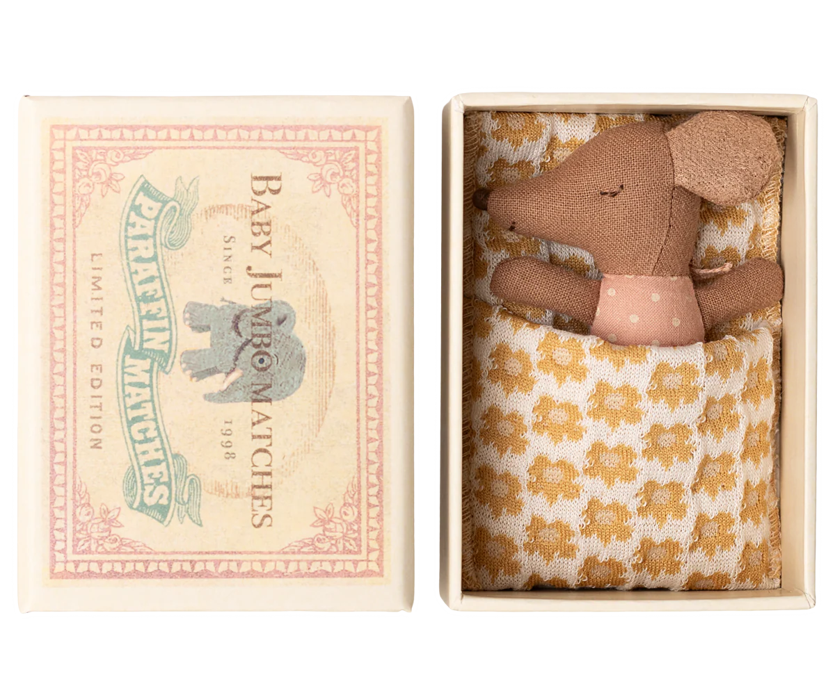 Sleepy/ Wakey Baby Mouse In Matchbox - Rose