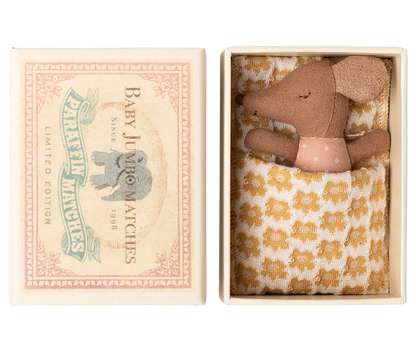 Sleepy/ Wakey Baby Mouse In Matchbox - Rose