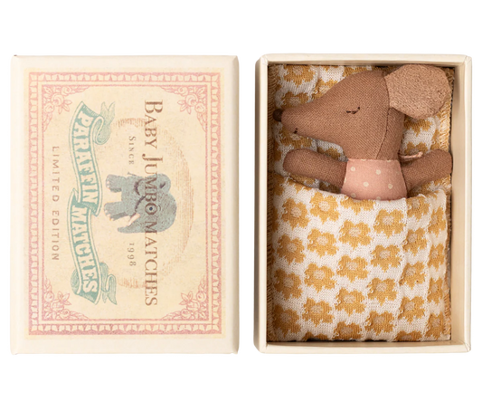 Sleepy/ Wakey Baby Mouse In Matchbox - Rose