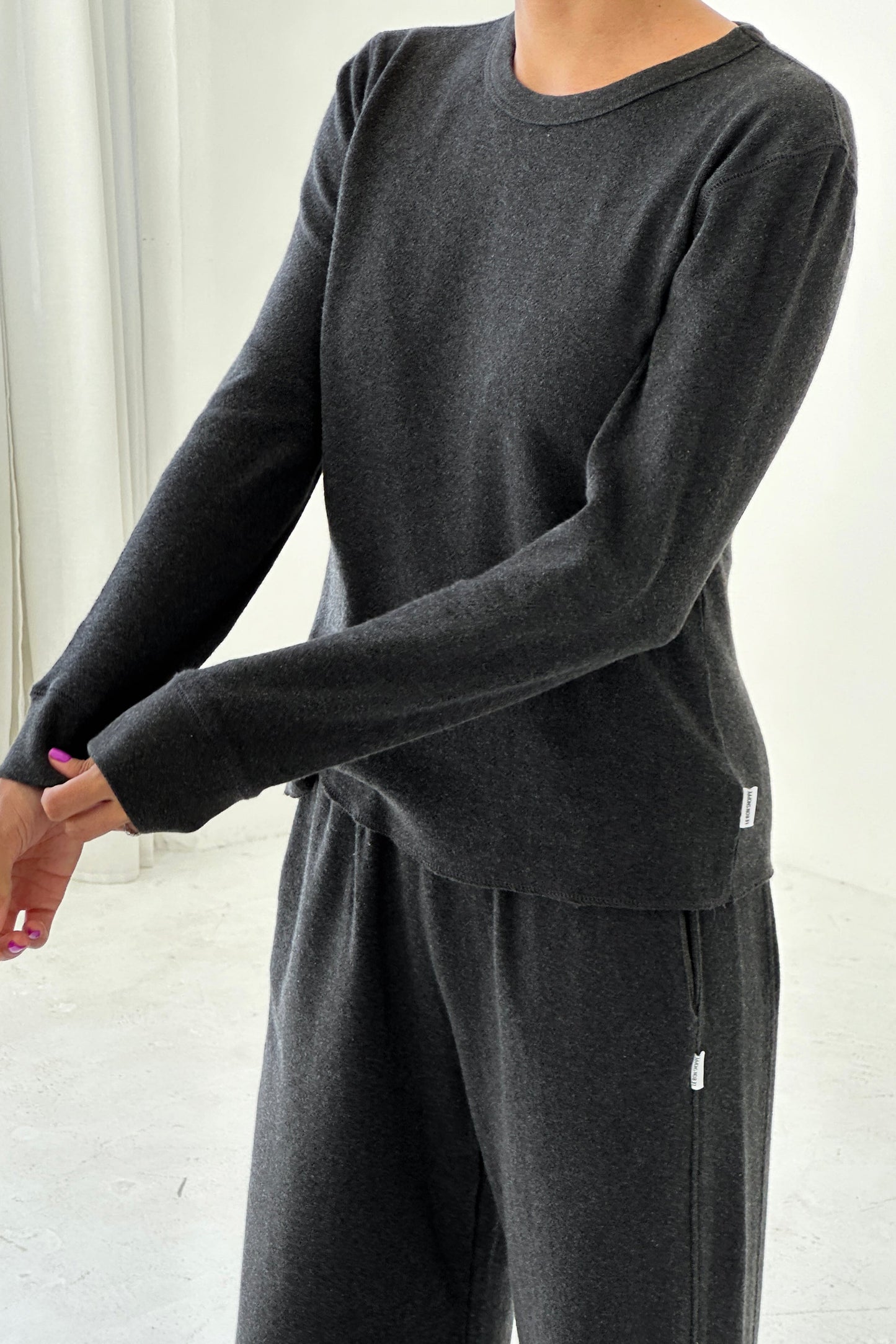 Pointelle Fundamental Tee - Charcoal