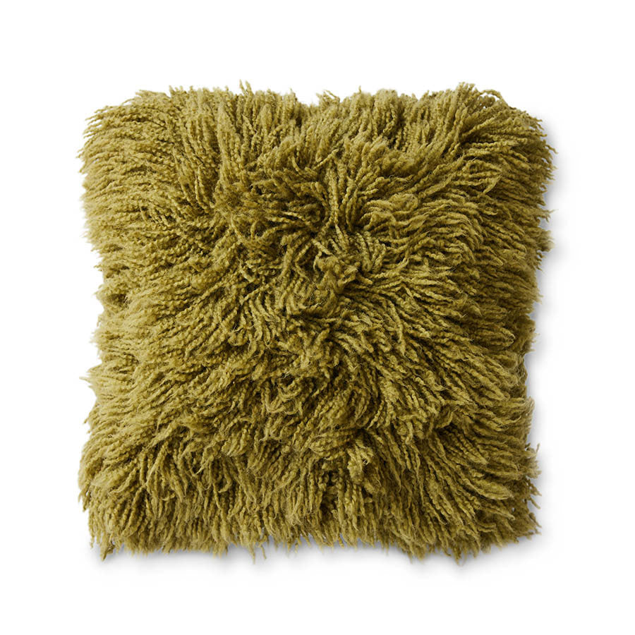 Shaggy Wool Cushion -  Olive