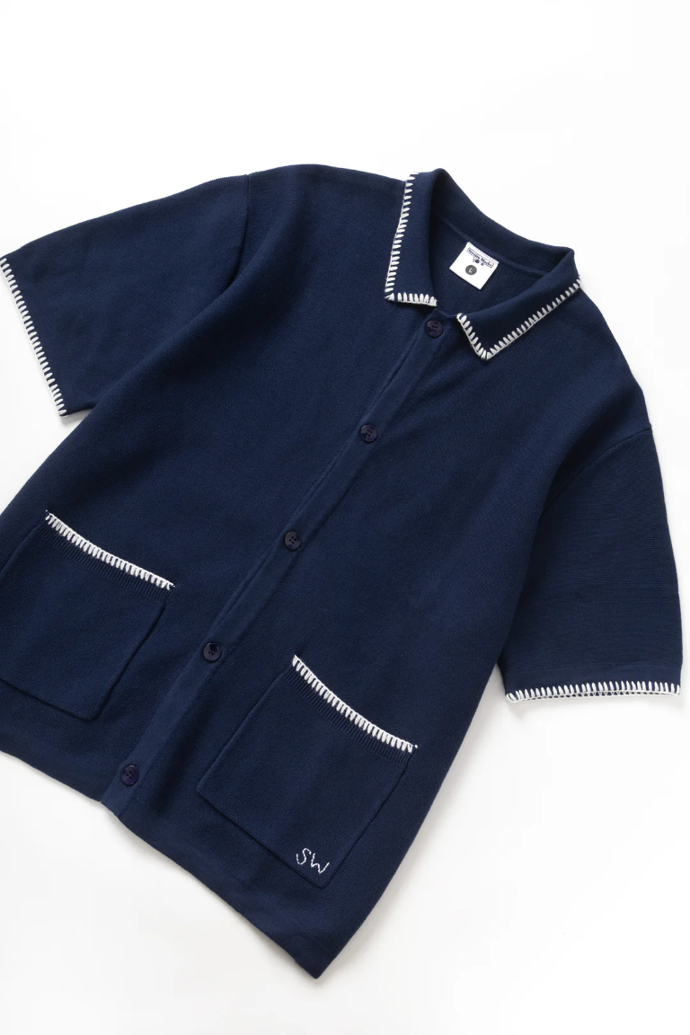 Blanket Stitch Knit Vest - Navy