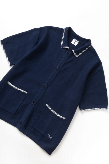Blanket Stitch Knit Vest - Navy