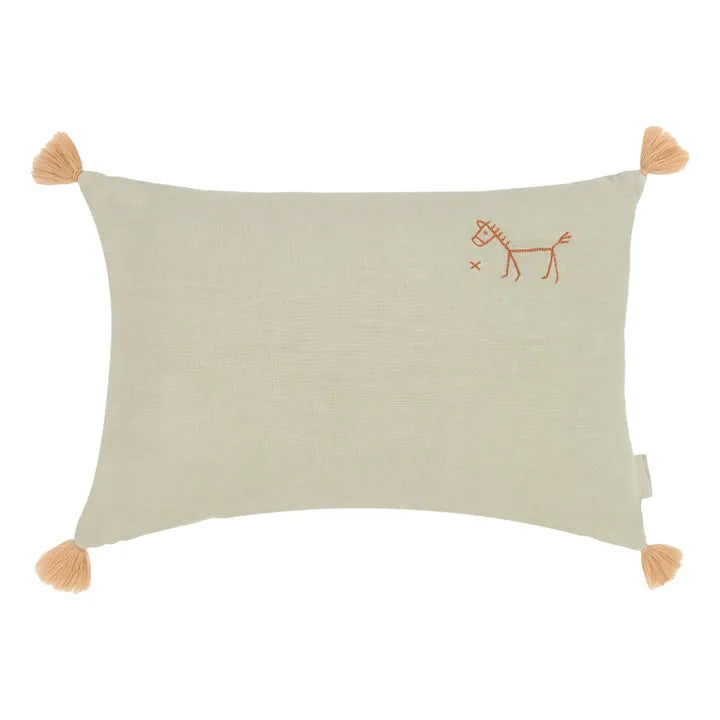 Linen Embroidered Cushion - Matcha