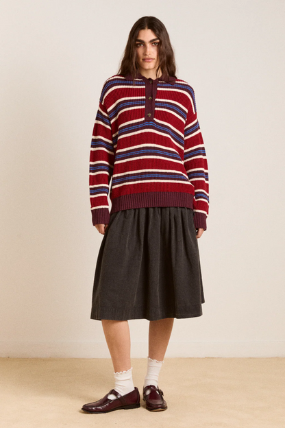 Ilona Rugby Jumper Burgundy Stripe